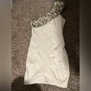 Bebe Elegant Cream One-Shoulder Dress